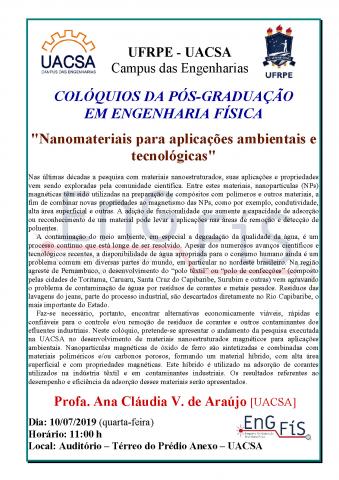 Colóquios da Pós-Graduação em Engenharia Física – 10/07/2019 Colóquios da Pós-Graduação em Engenharia Física – 10/07/2019