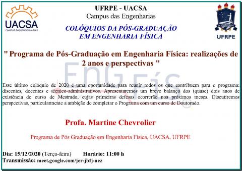 Colóquios da Pós-Graduação em Engenharia Física –15/12/2020 Colóquios da Pós-Graduação em Engenharia Física –15/12/2020