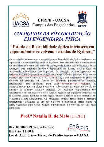 Colóquios da Pós-Graduação em Engenharia Física – 07/10/2019