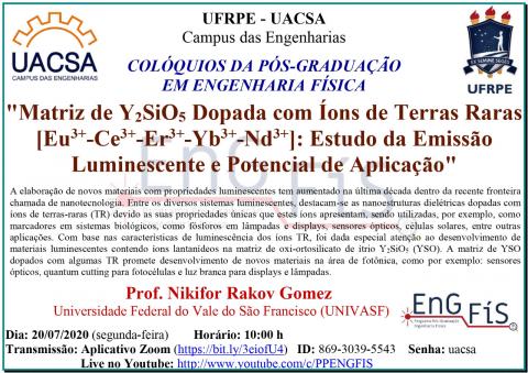 Colóquios da Pós-Graduação em Engenharia Física – 20/07/2020 Colóquios da Pós-Graduação em Engenharia Física – 20/07/2020