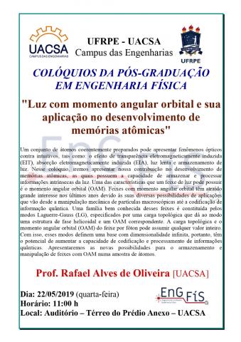 Colóquios da Pós-Graduação em Engenharia Física – 22/05/2019