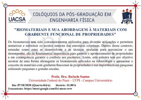 Colóquios da Pós-Graduação em Engenharia Física – 07/10/2020 Colóquios da Pós-Graduação em Engenharia Física – 07/10/2020