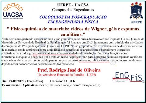 Colóquios da Pós-Graduação em Engenharia Física – 29/09/2020 Colóquios da Pós-Graduação em Engenharia Física – 29/09/2020