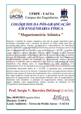 Colóquios da Pós-Graduação em Engenharia Física – 08/05/2019