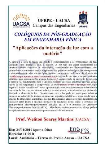 Colóquios da Pós-Graduação em Engenharia Física – 24/04/2019